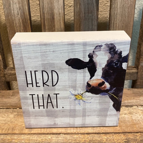 Farmhouse Cow Decor, Cow Herd That Wood Sign For Tier Trays, Small Cow Sign - Picture 9 of 10